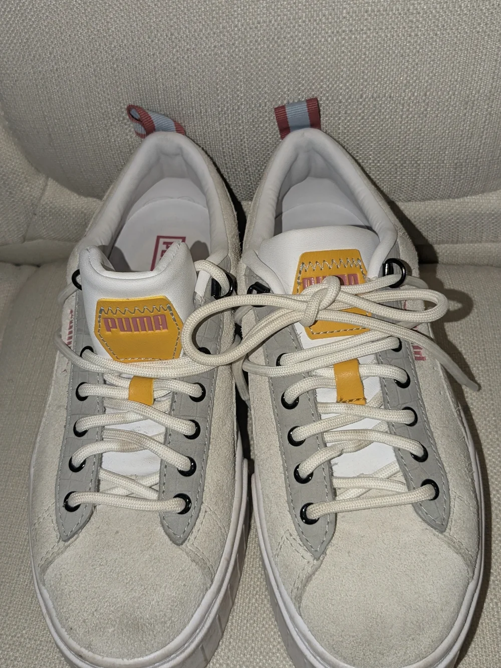 Puma Women's Cream & White Casual Platform Suede Sneakers